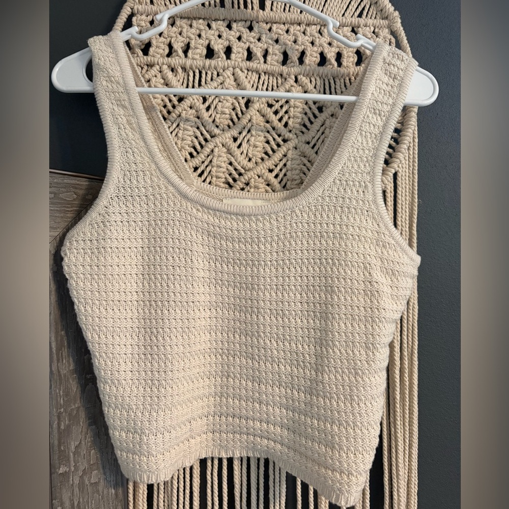 Freshman 1996 Cream Knit Tank Top, Size M, cropped, Boho-Chic/90s - Picture 1 of 8